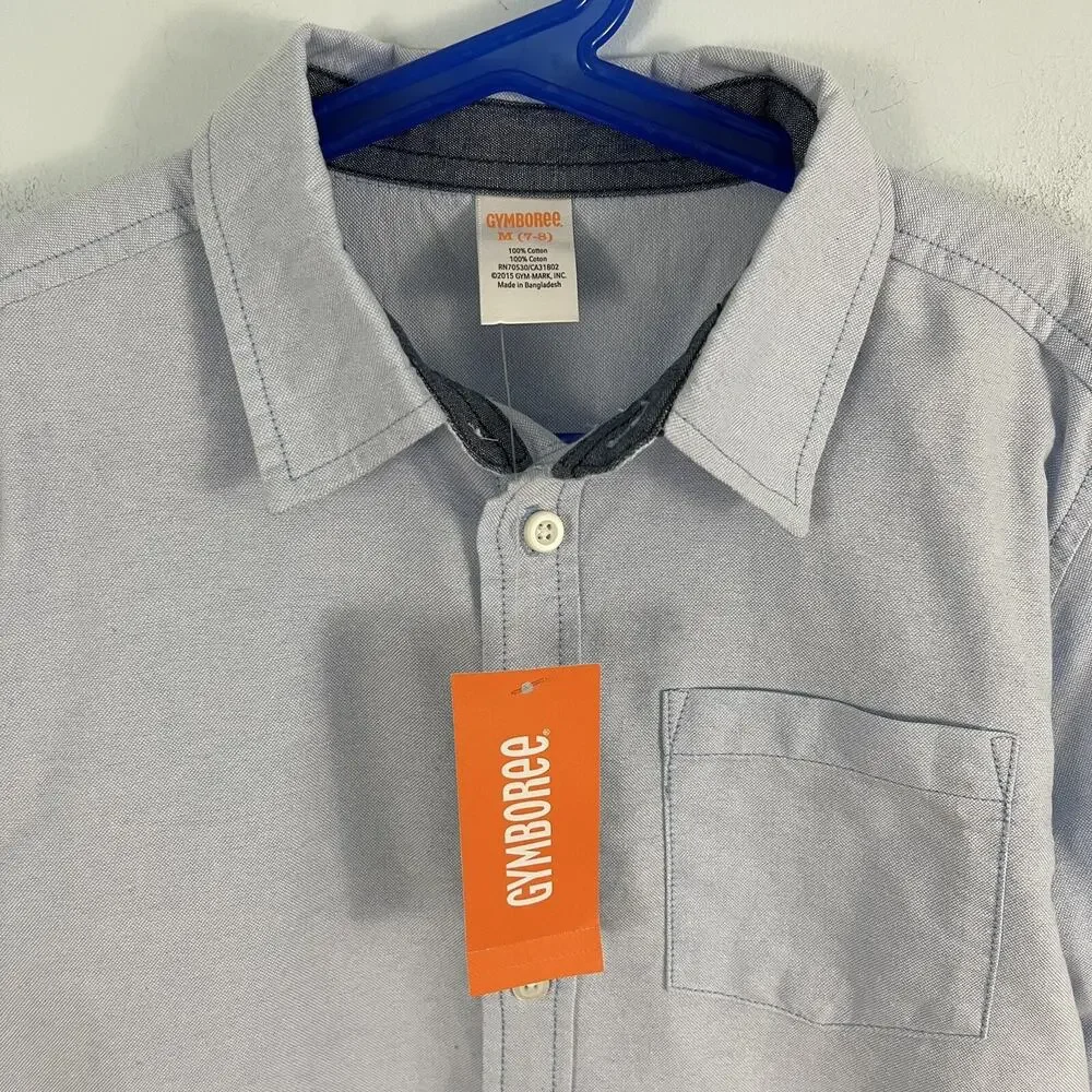 NWT Gymboree‎ Boys M 7-8 Long Sleeve Button Down Oxford Shirt Light Bue